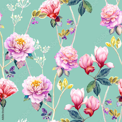 Flowers watercolor illustration.Manual composition.Seamless pattern.Design for cover, fabric, textile, wrapping paper .