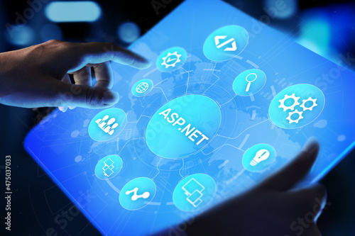 ASP.NET Development programming language concept on virtual screen. photo