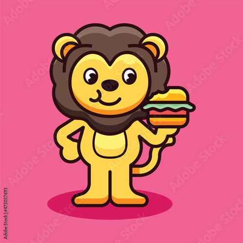 Lion Eat Burger Mascot Illustration