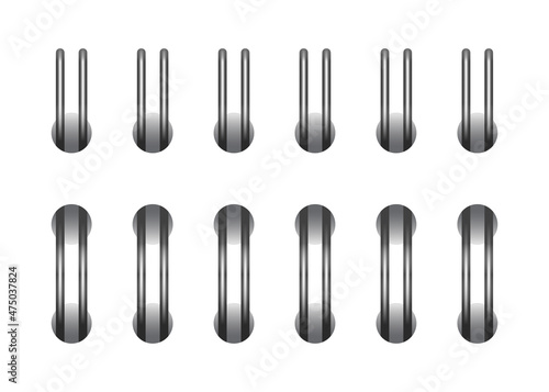 Silver horizontal spiral for open notebook and calendar. Steel spiral wire bindings for sheets of paper. Set vector illustration isolated on realistic style on white background.