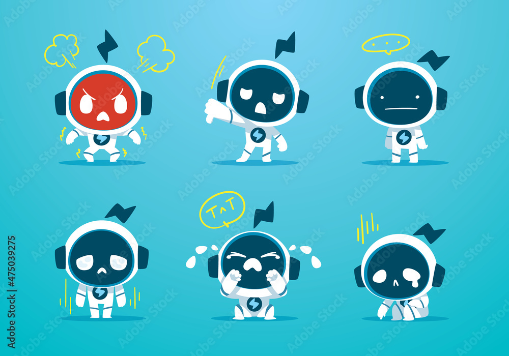 set of emotional cartoon modren robots mascot	