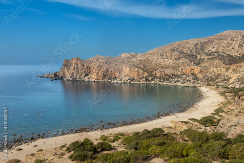 Backroads of the wild southern coast of the island of Crete, Greece. Wonderful landscapes, secluded beaches facing the lybian sea.