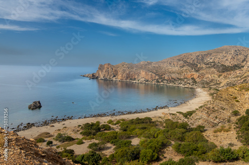 Backroads of the wild southern coast of the island of Crete, Greece. Wonderful landscapes, secluded beaches facing the lybian sea.