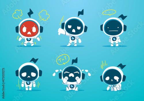 set of emotional cartoon modren robots mascot	