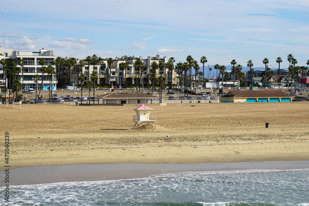 Huntington Beach California beach and skyline
