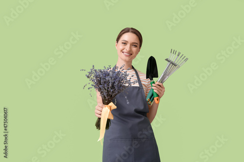 Female gardener with lavend...