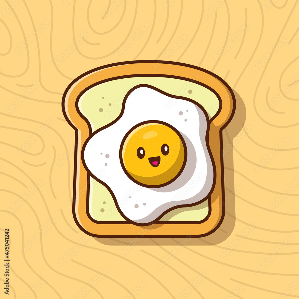 Cute Breakfast Toasted Bread With Egg Cartoon Vector Icon Illustration