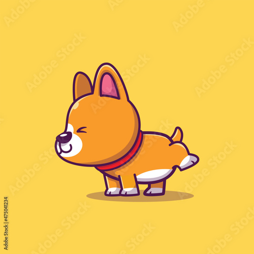 Cute Corgi Peeing Cartoon Vector Icon Illustration. Animal Icon Concept Isolated Premium Vector. Flat Cartoon Style