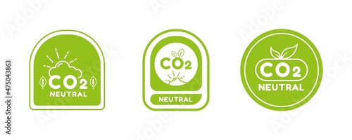 CO2. Carbon Neutral (zero emission) icon logo for climate change and green energy campaign. Eco green friendly sticker label for better environment concept.