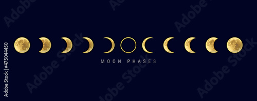 Fotografija Set of Moon phases The shape of the sun when the solar eclipse occurs