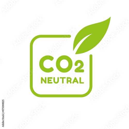 CO2. Carbon Neutral (zero emission) icon logo for climate change and green energy campaign. Eco green friendly sticker label for better environment concept.