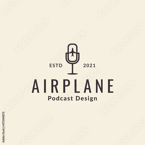 airplane with podcast microphone logo symbol icon vector graphic design illustration idea creative