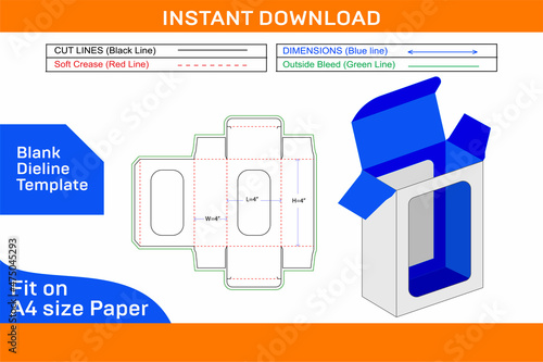 2 window showpiece packaging cardboard box dieline template and 3d render file Blank dieline template