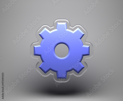 3d illustration. GEAR with glass material style not white background. Well suited for icon, mobile app, or website.