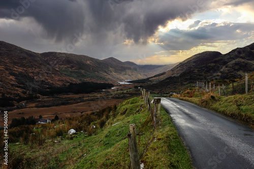 Road at the Black Valley on an autumn morning, located in county Kerry, south of the Gap of Dunloe and north of Moll's Gap, in Ireland