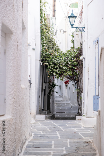 Cyclades  Greece. Ios  Nios island  Chora. Whitewashed buildings and narrow cobblestone alley.