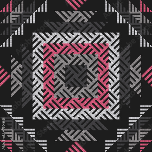 Navajo mosaic rug with traditional folk geometric pattern. Native American Indian blanket. Aztec elements. Mayan ornament. Seamless background. Vector illustration for web design or print.