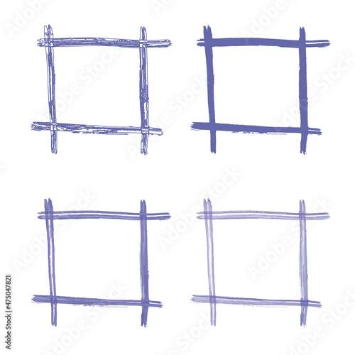 a set of four square frames painted with a brush in gouache painted in blue-purple 2022 very peri