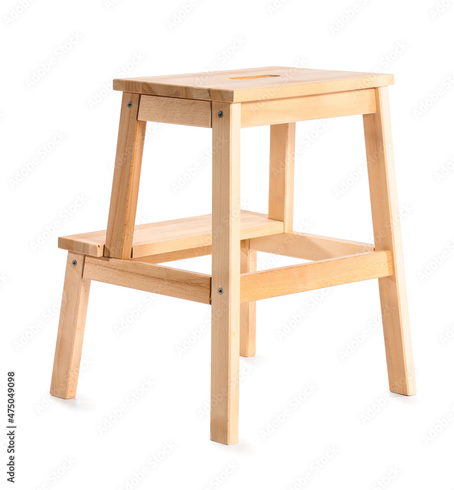 Wooden step stool on white background Wooden step stool on white background