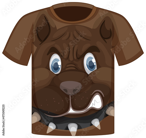 Front of t-shirt with face of fierce dog pattern