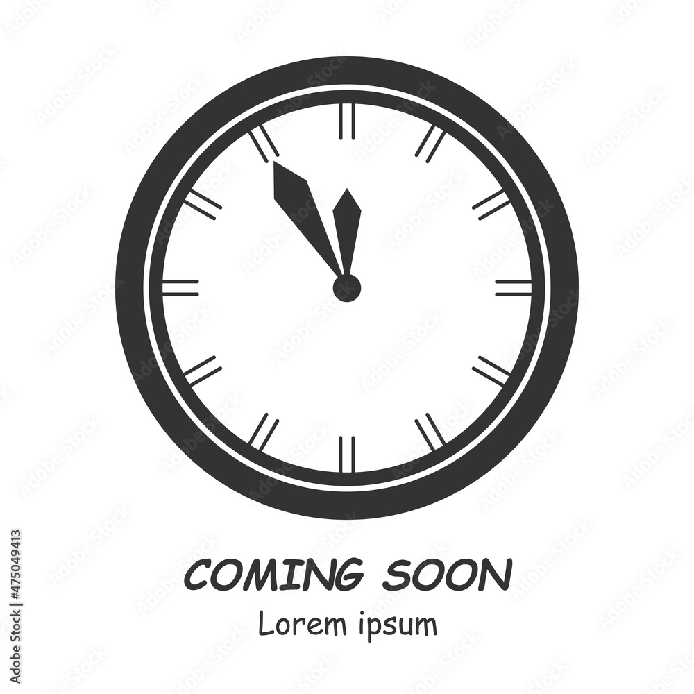 Round watch dial at five minutes to midnight. New Year Eve. Vector illustration on a white background. For icon, stamp, label, certificate, brochure, gift card, poster, coupon or banner decoration. Round watch dial at five minutes to midnight. New Year Eve. Vector illustration on a white background. For icon, stamp, label, certificate, brochure, gift card, poster, coupon or banner decoration.