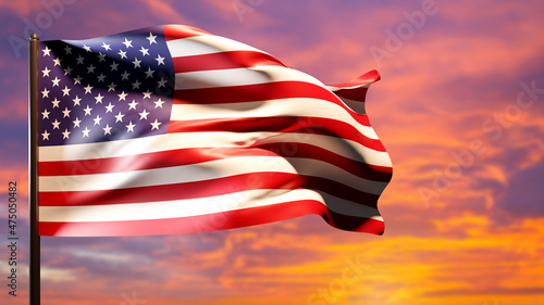 USA flag on orange backgrou...