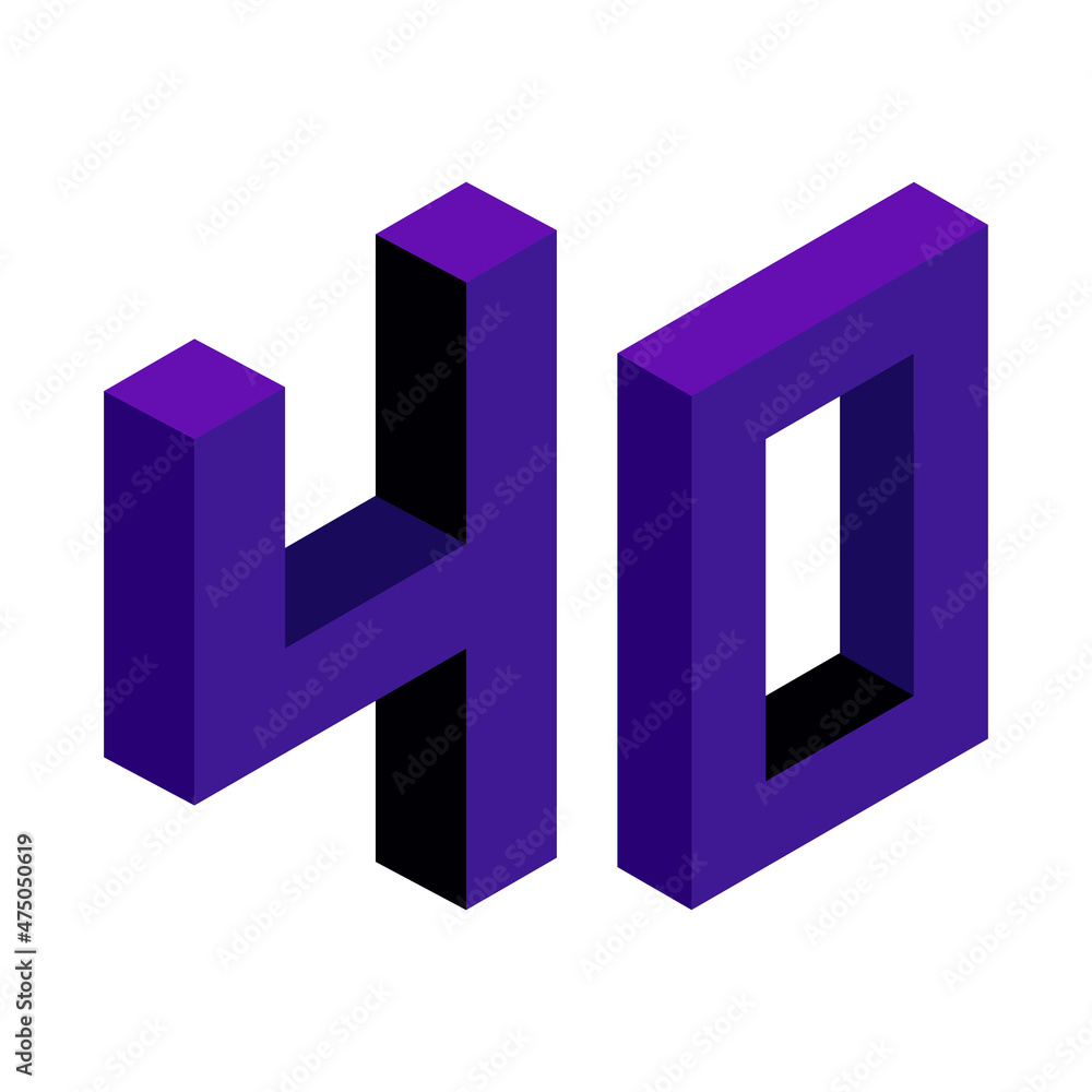 Violet number 40 in isometric style. Isolated on white background. Learning numbers, serial number, price, place. Violet number 40 in isometric style. Isolated on white background. Learning numbers, serial number, price, place.