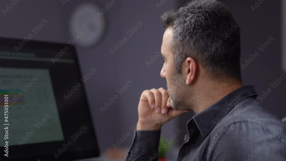 Graphical analysis on computer. Home office worker thoughtful.
The thoughtful state of the man concentrating on his work at the computer. Graphical analysis on computer. Home office worker thoughtful.
The thoughtful state of the man concentrating on his work at the computer.