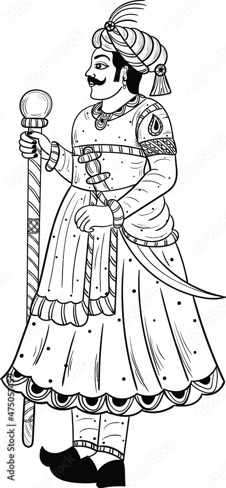 Indian wedding clip art of king vector illustration line art drawing ...