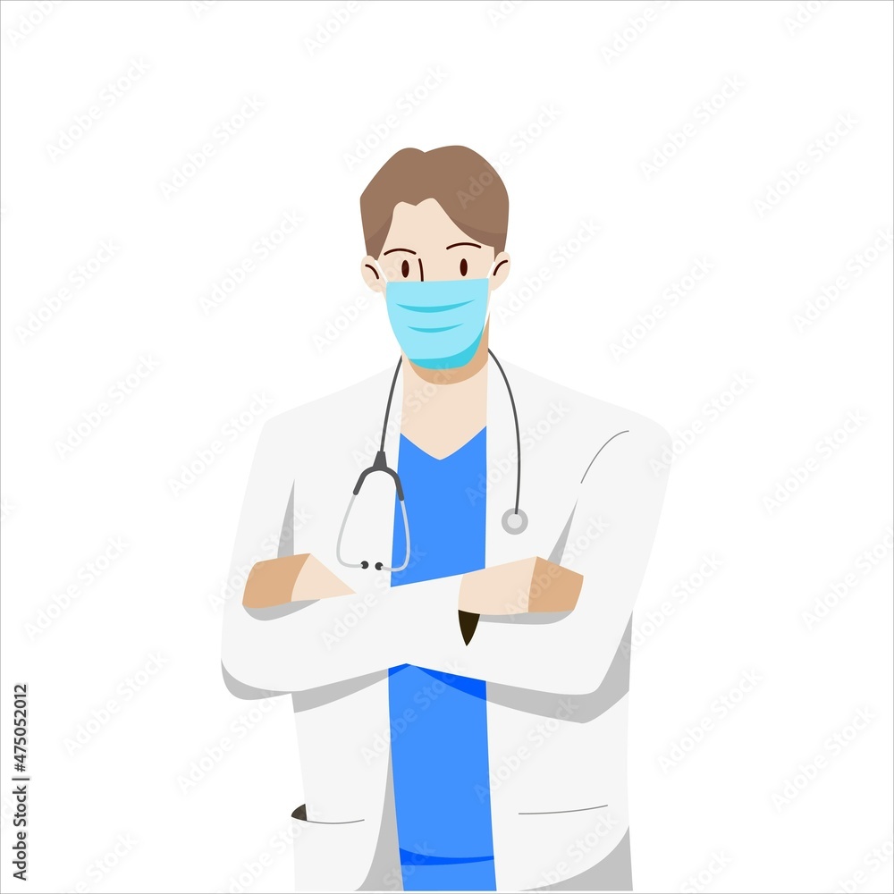 Male doctors wearing masks in the hospital. Healthcare and medical concept. Hand draw style. Vector illustration. Male doctors wearing masks in the hospital. Healthcare and medical concept. Hand draw style. Vector illustration.