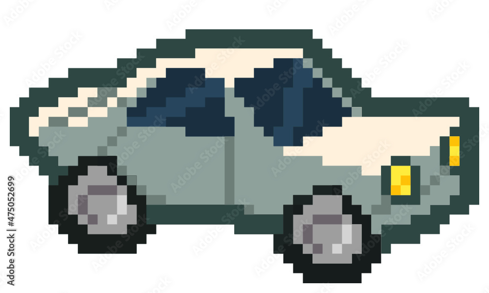 Pixel Art - White Muscle /  Sport Car - Cartoon style - 8bit Game Art