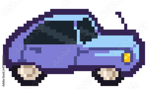 Pixel Art - Retro Car - Cartoon style - 8bit Game Art - Violet - Purple - Blue - Grey