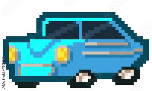 Pixel Art - Retro Car - Cartoon style - 8bit Game Art - Violet - Purple - Blue - Grey