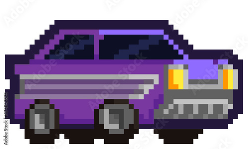 Pixel Art - Retro Car - Cartoon style - 8bit Game Art - Violet - Purple - Blue - Grey