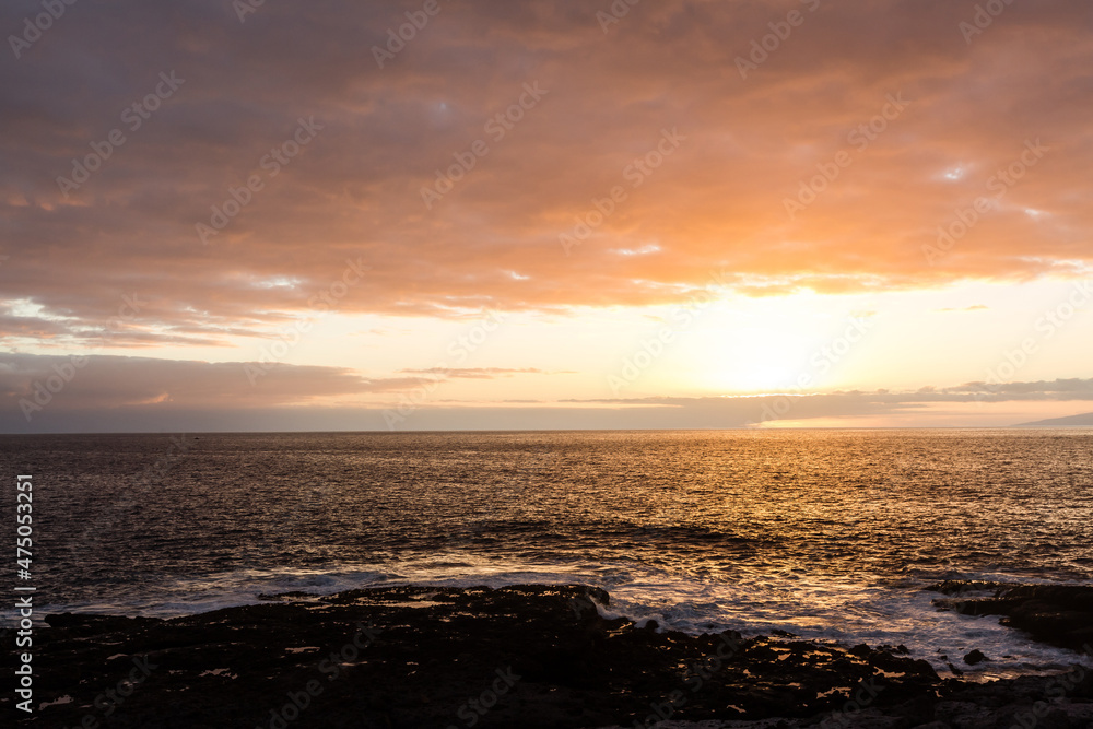 sunset at the beach of the tenerife.