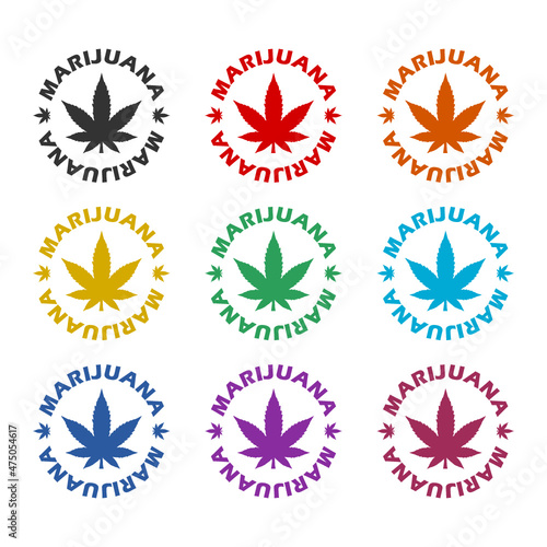 Medical marijuana emblem isolated on white background, color set