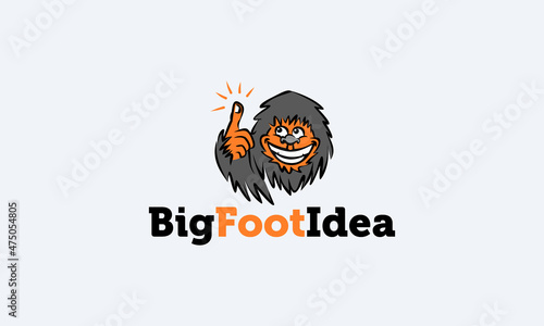 vector graphic illustration logo design for smart bigfoot, yeti idea, yeti monster, bigfoot head