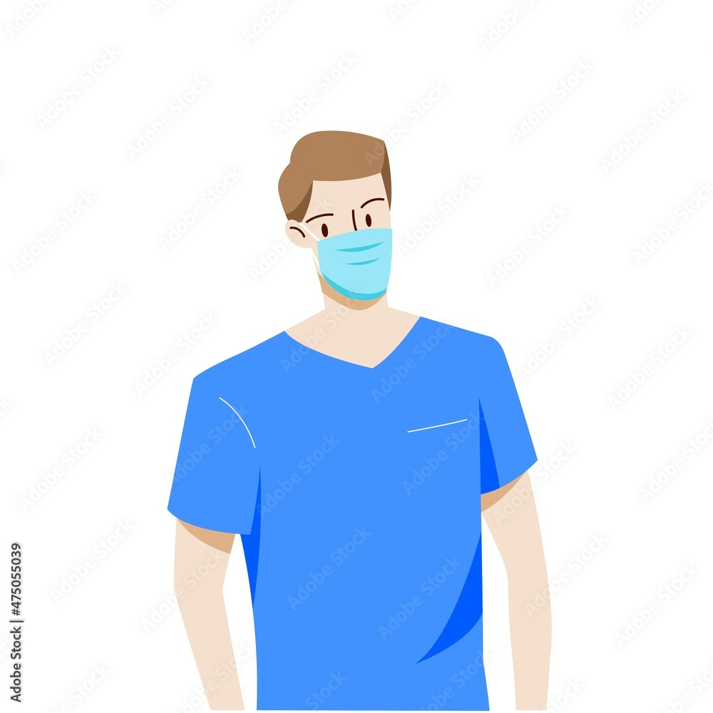 Male nurse wearing masks in the hospital. Healthcare and medical concept. Hand draw style. Vector illustration.