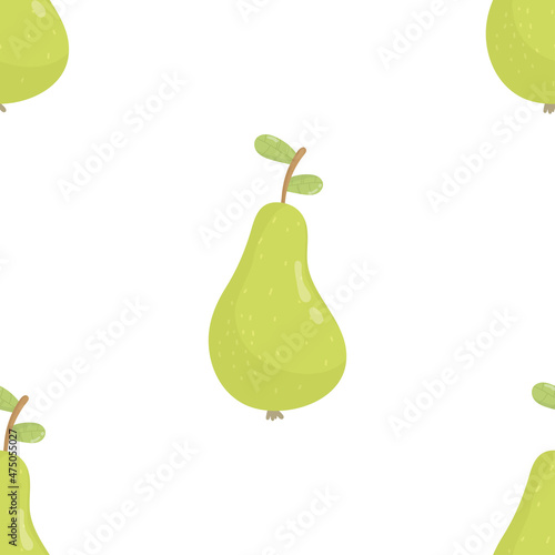 Fruit seamless pattern of pears with green foliage. Fresh tasty fruits. Background, wallpaper. for textile prints, posters or wrapping paper
