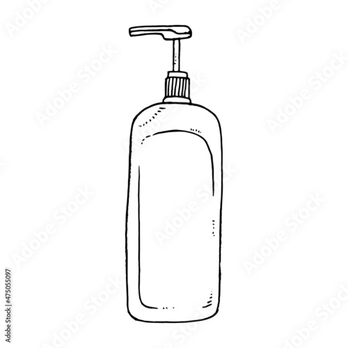 Liquid soap bottle. Vector illustration dishwashing liquid. Pump bottle. Soap dispenser mockup, cosmetic lotion bottle blank. Plastic body gel container or cream shampoo packaging product.