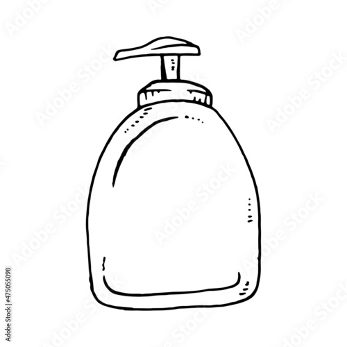 Liquid soap bottle. Vector illustration dishwashing liquid. Pump bottle. Soap dispenser mockup, cosmetic lotion bottle blank. Plastic body gel container or cream shampoo packaging product.
