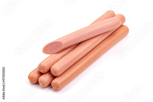 Boiled pork sausages, isolated on white background.