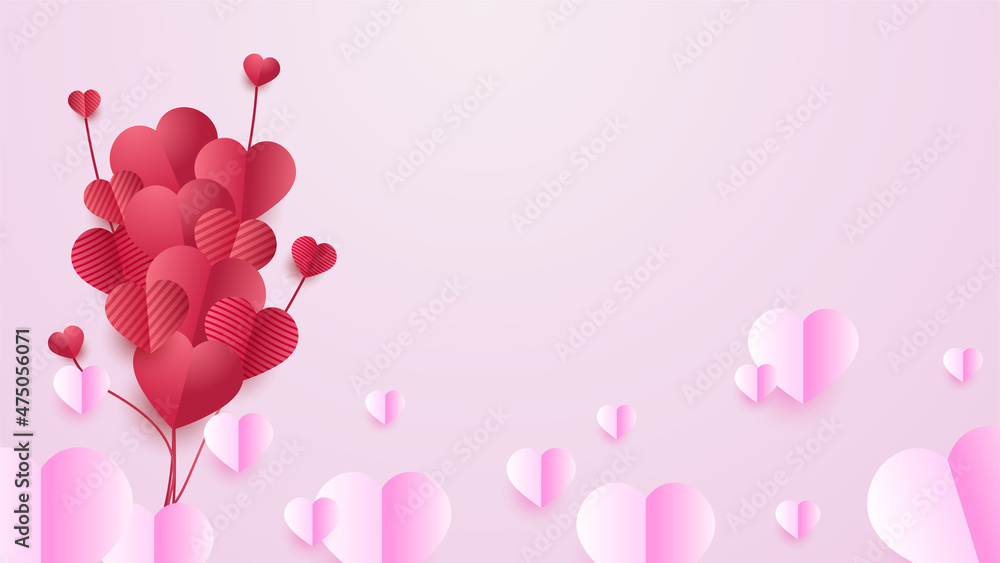 Valentine's day love banner background. Lovely Red Pink Papercut style design background. Design for special days, women's day, birthday, mother's day, father's day, Christmas.