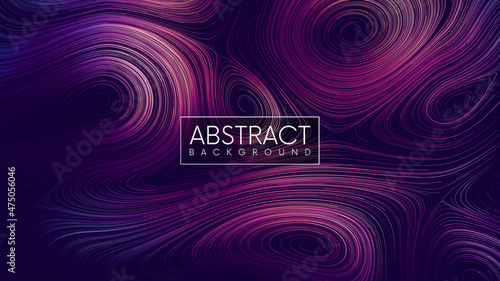 Colorful futuristic liquid flow of thin glowing swirling dynamic lines. Abstract background with purple curled fluid lines. Energy field background. Vector illustration