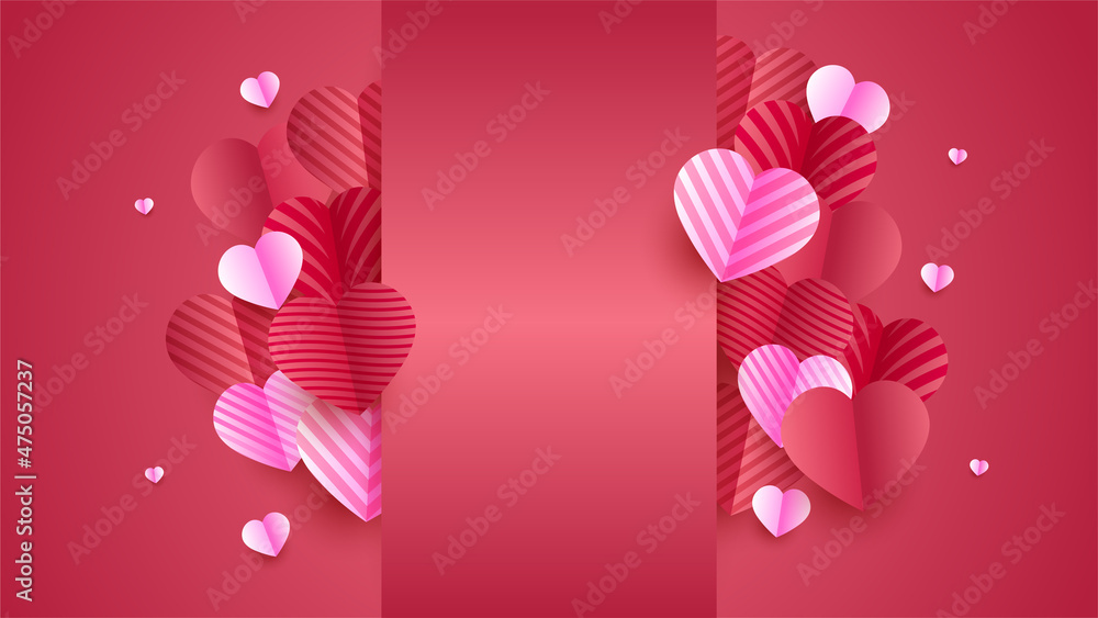Valentine's day love banner background. Gradient Glow Love Red Pink Papercut style design background. Design for special days, women's day, birthday, mother's day, father's day, Christmas.