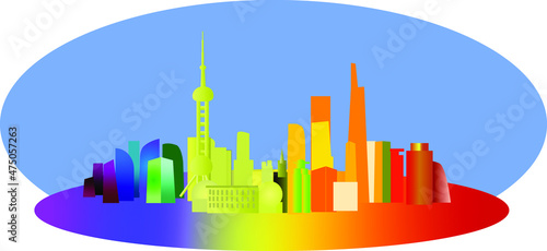 Arab city scape in sketch and color include skyscraper modern downtown