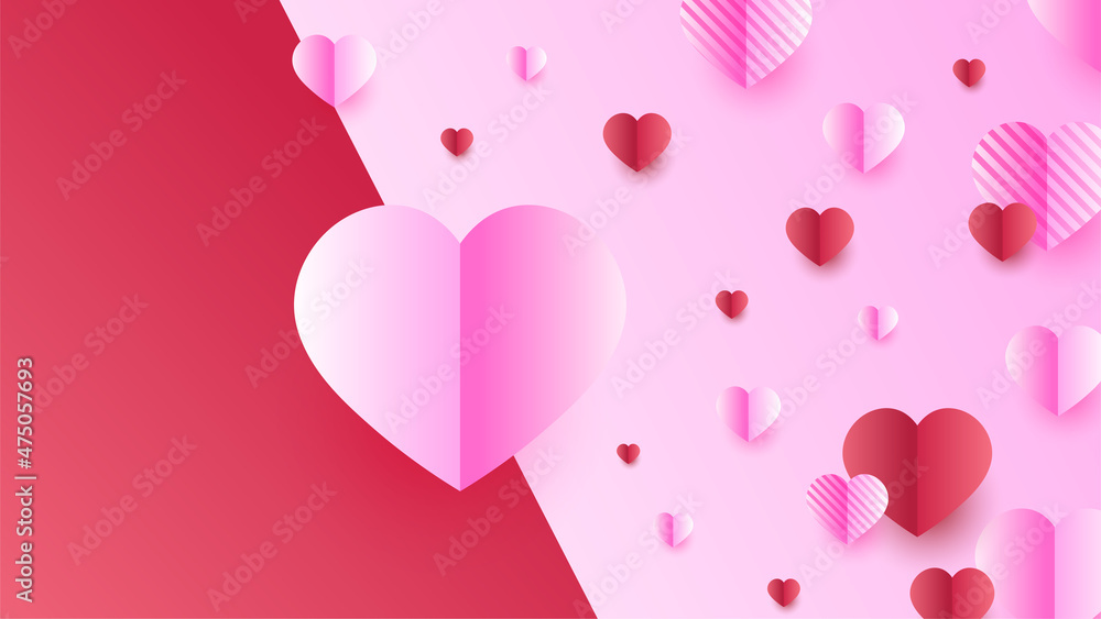 Valentine's day love banner background. Lovely gradient Red Pink Papercut style design background. Design for special days, women's day, birthday, mother's day, father's day, Christmas.