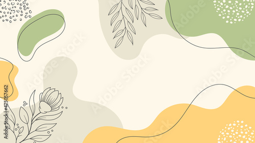 Abstract beauty backgrounds with organic shapes, floral and hand draw line in pastel colors. Modern design template with space for text. Minimal stylish cover for branding design. Vector illustration