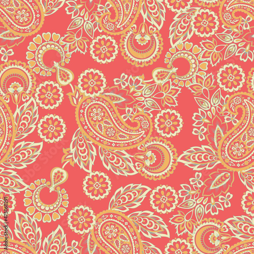 Seamless Paisley pattern in indian batik style. Floral vector illustration