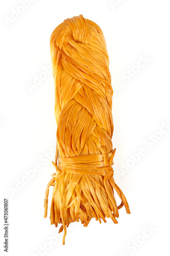 smoked cheease braid isolated on white background photo